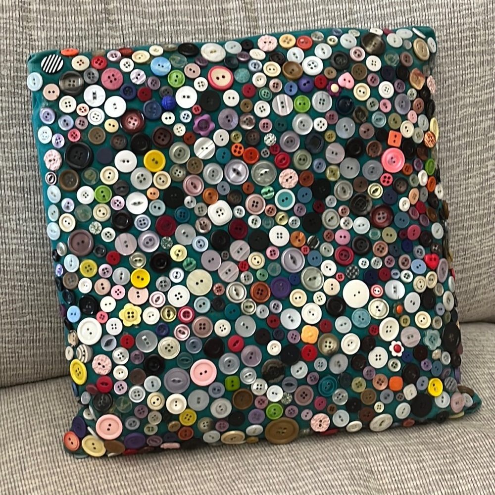 Vintage custom throw pillow covered in Vintage Buttons-with insert